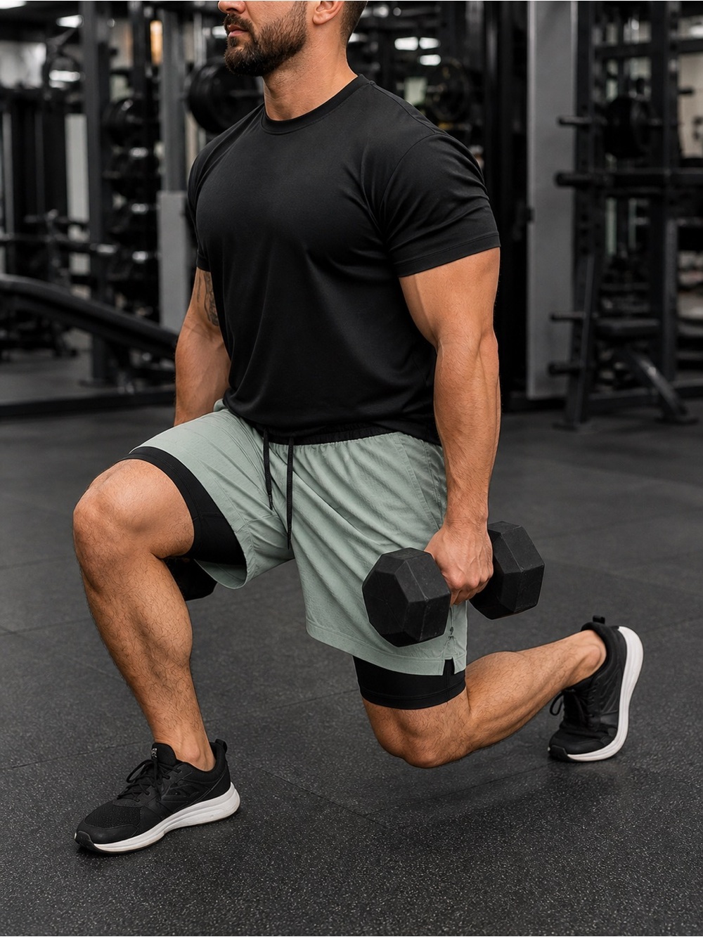 NWOT Tek Gear XXL Athletic Shorts 2 in 1 Lined Workout Gym Black Green